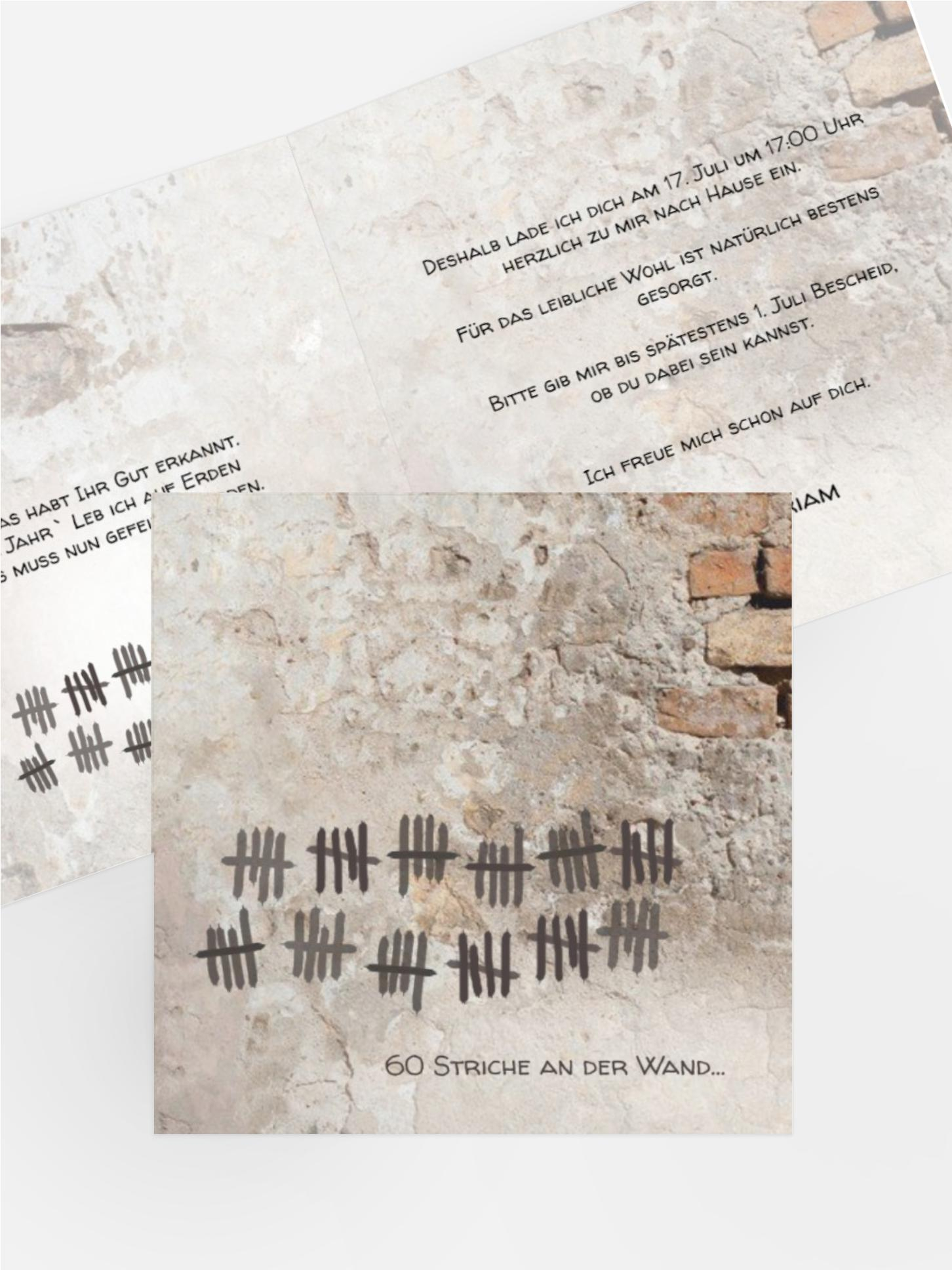 Einladung Striche an der Wand 60