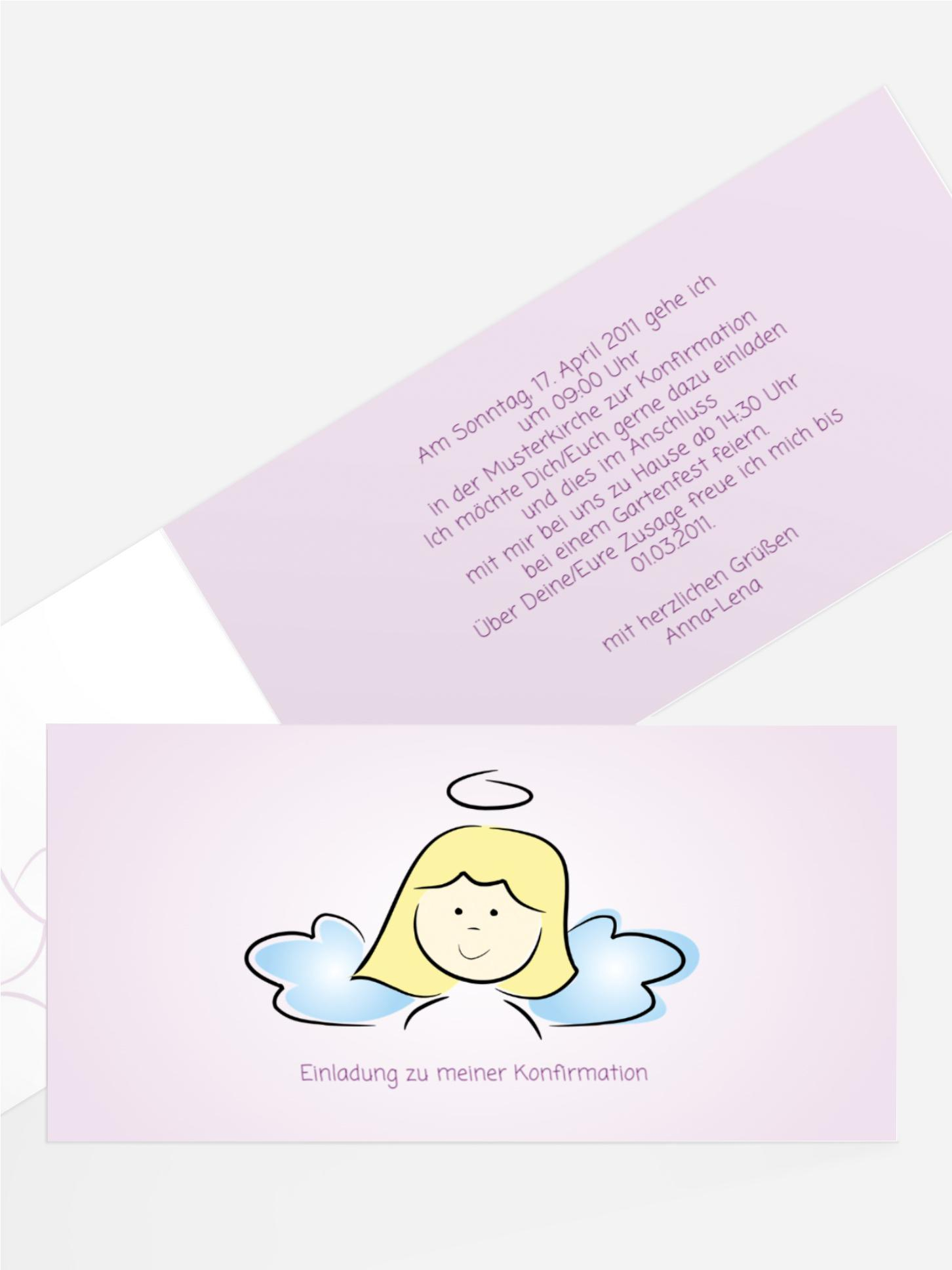 Einladungskarte Konfirmation Engelchen Mädchen Einladungskarte Konfirmation Engelchen Mädchen