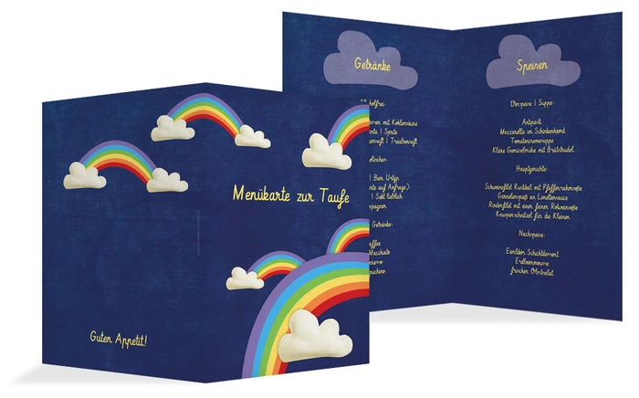Taufe Menükarte Regenbogenfantasie