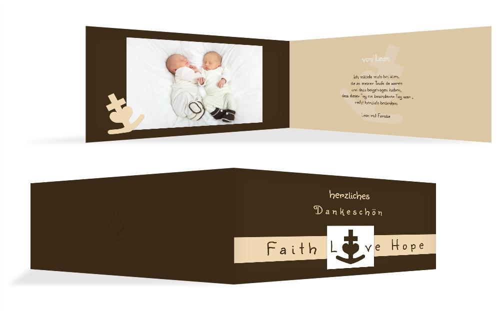Dankeskarte zur Taufe faith love hope