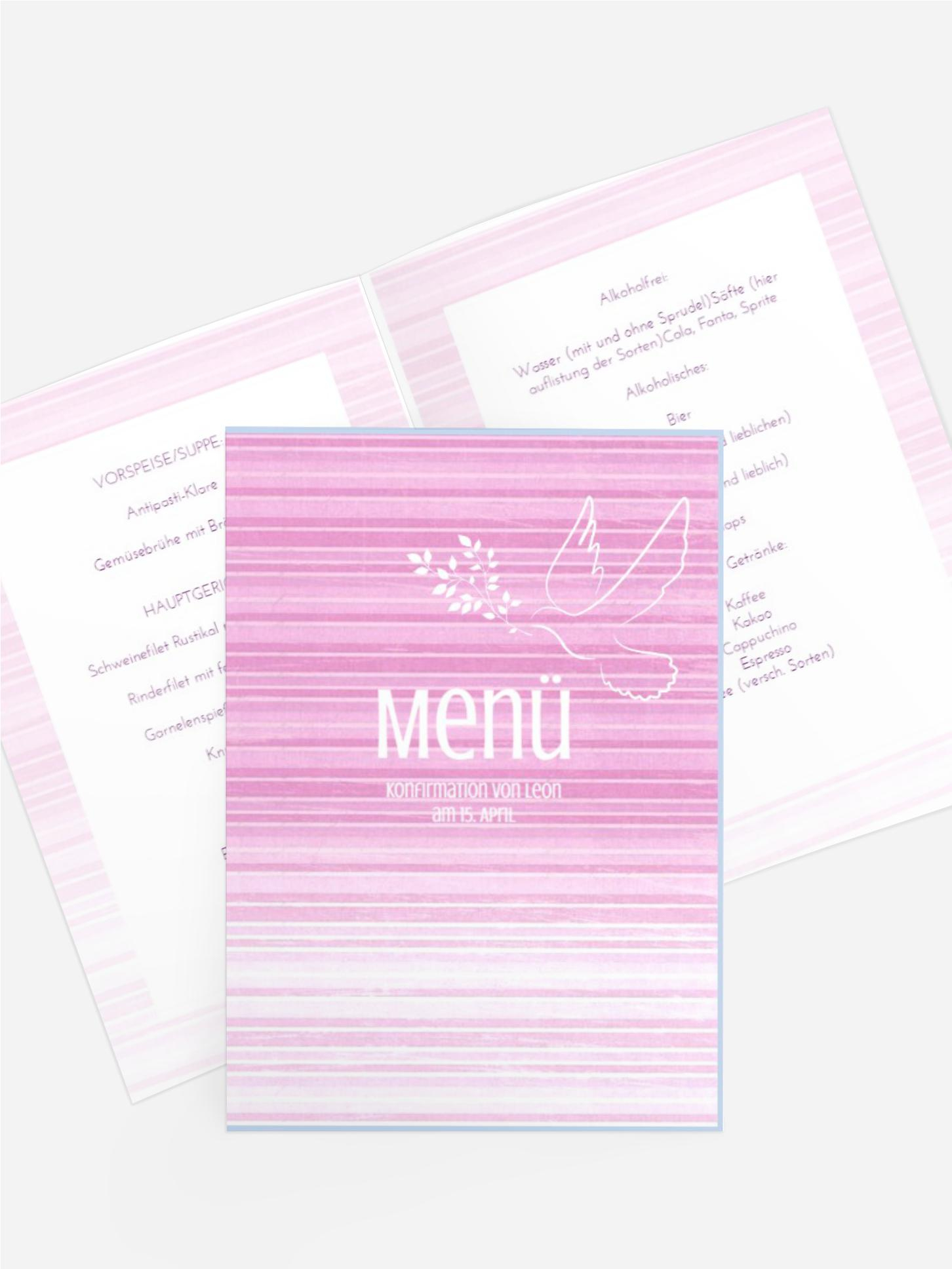 Menükarte Konfirmation Taube 2
