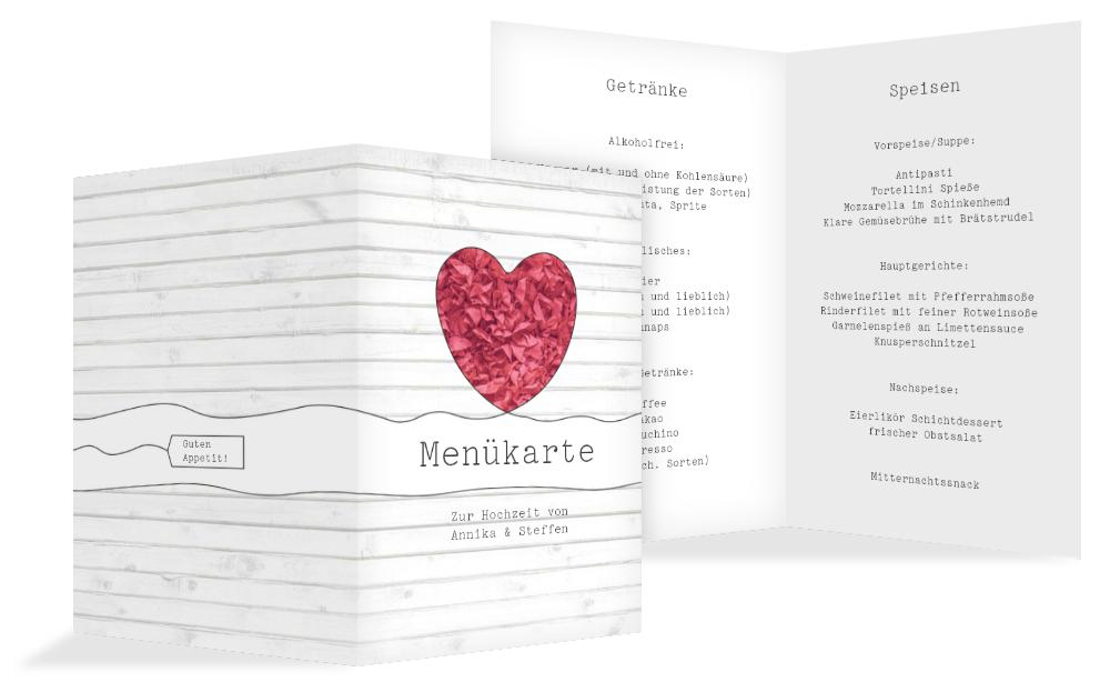Menükarte zur Hochzeit Mr&Mrs