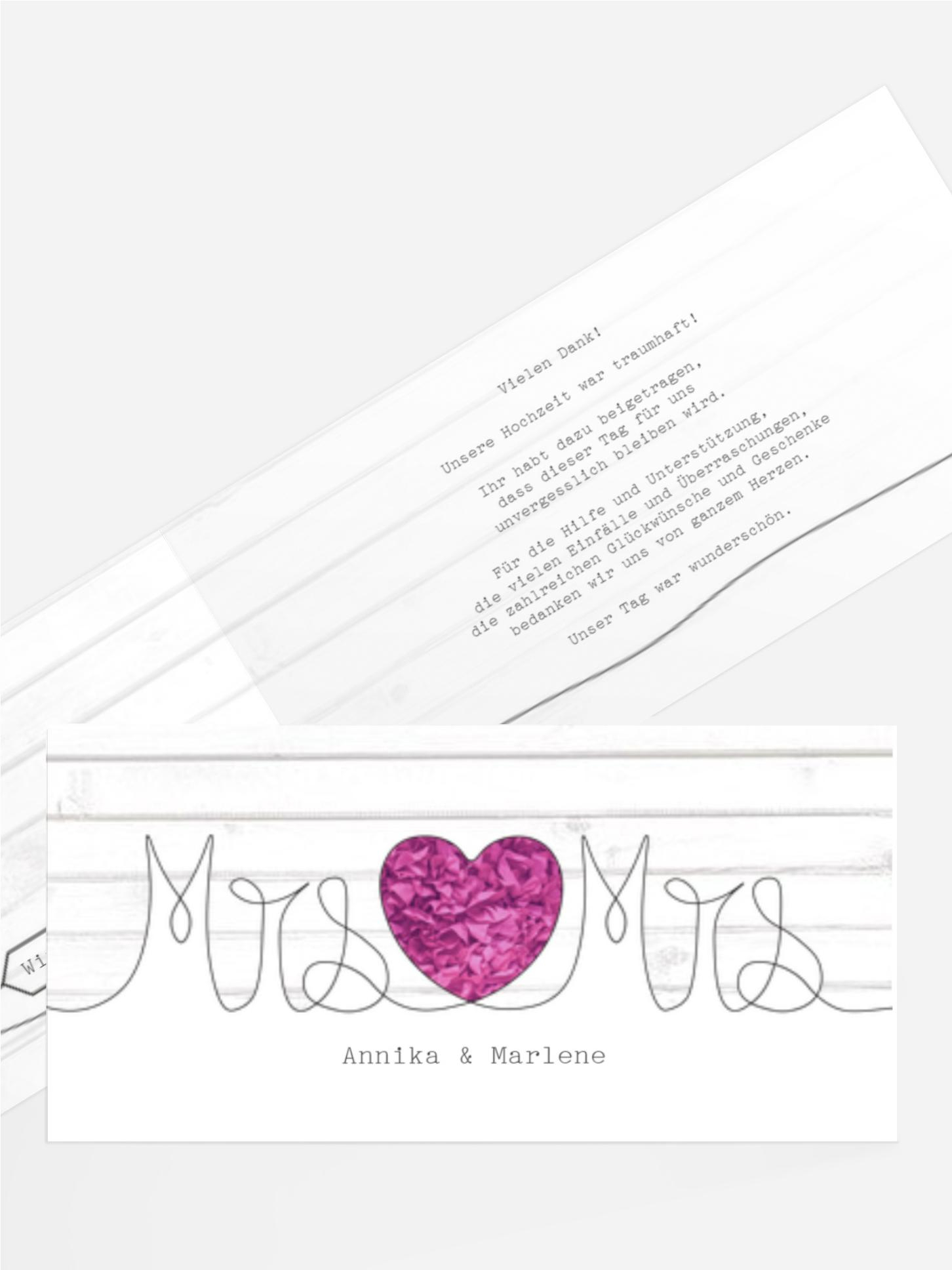 Hochzeit Dankeskarte Mrs+Mrs