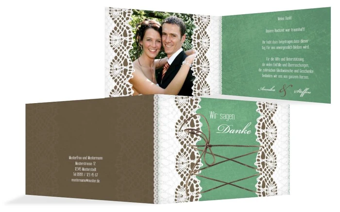 Dankeskarte zur Hochzeit Vintage Schleife