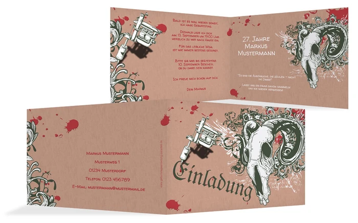 Einladungskarte Geburtstag Tattoo Einladungskarte Geburtstag Tattoo