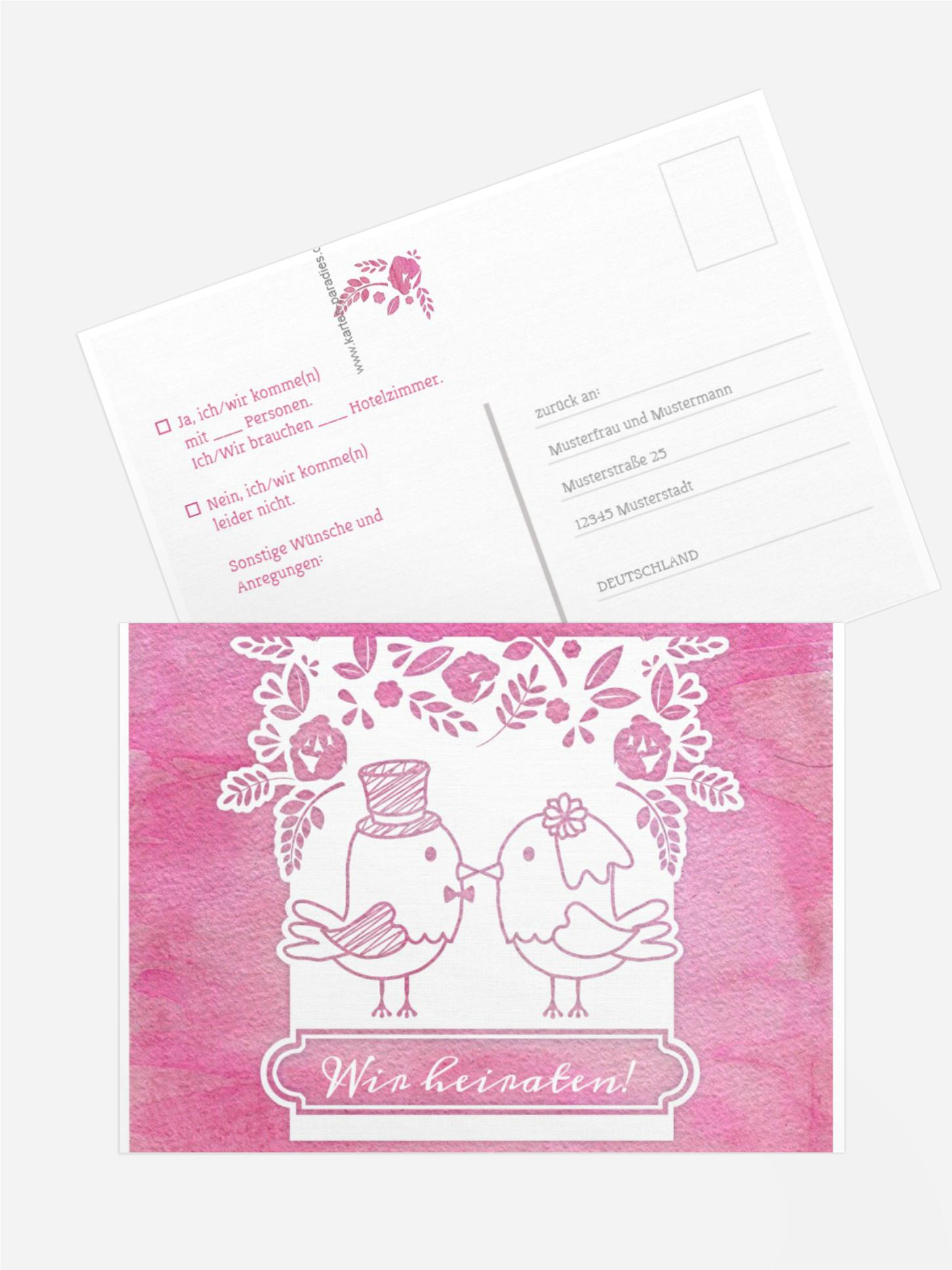 Antwortkarte zur Hochzeit Vogelpaar