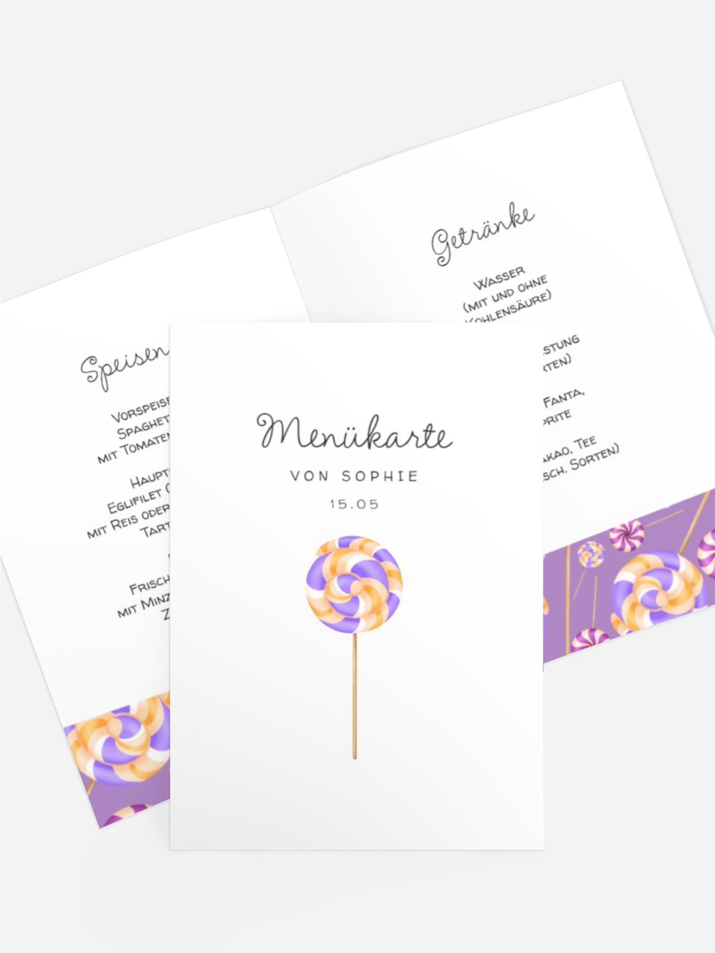 Menükarte Kindergeburtstag Lutscher