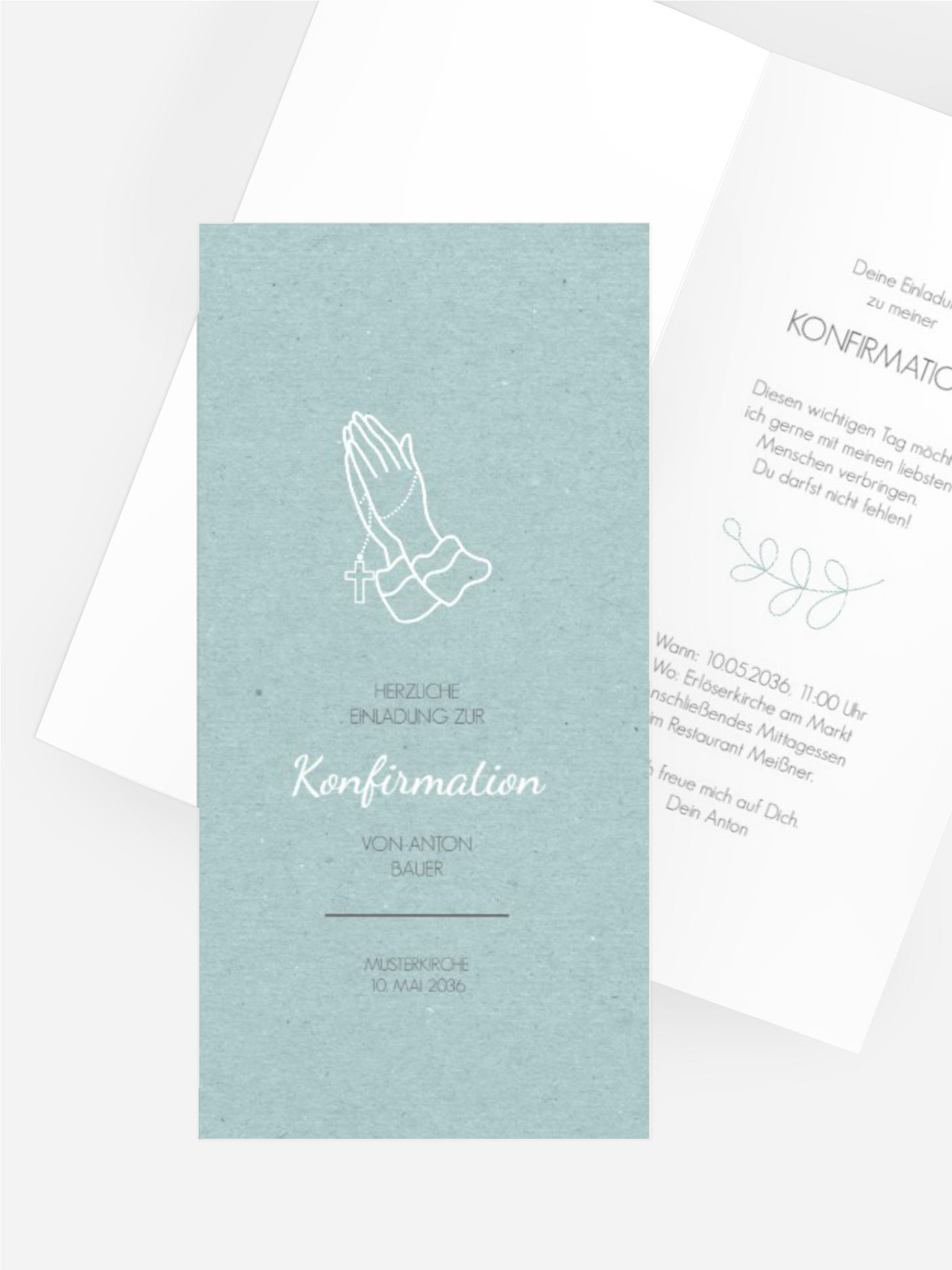 Einladungskarte Konfirmation Kreuz in Händen Einladungskarte Konfirmation Kreuz in Händen