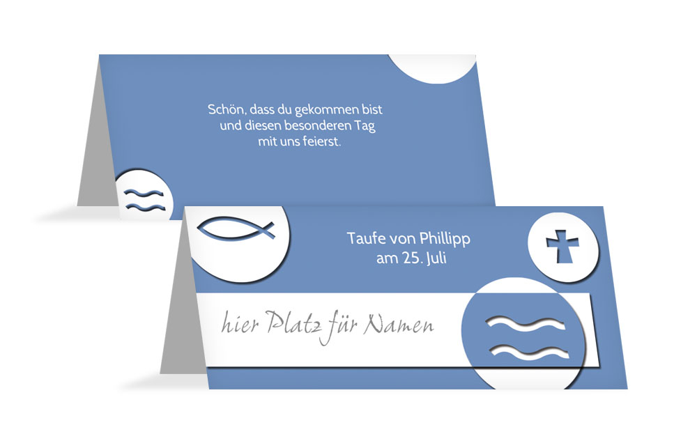 Tischkarte Taufe Taufsymbole