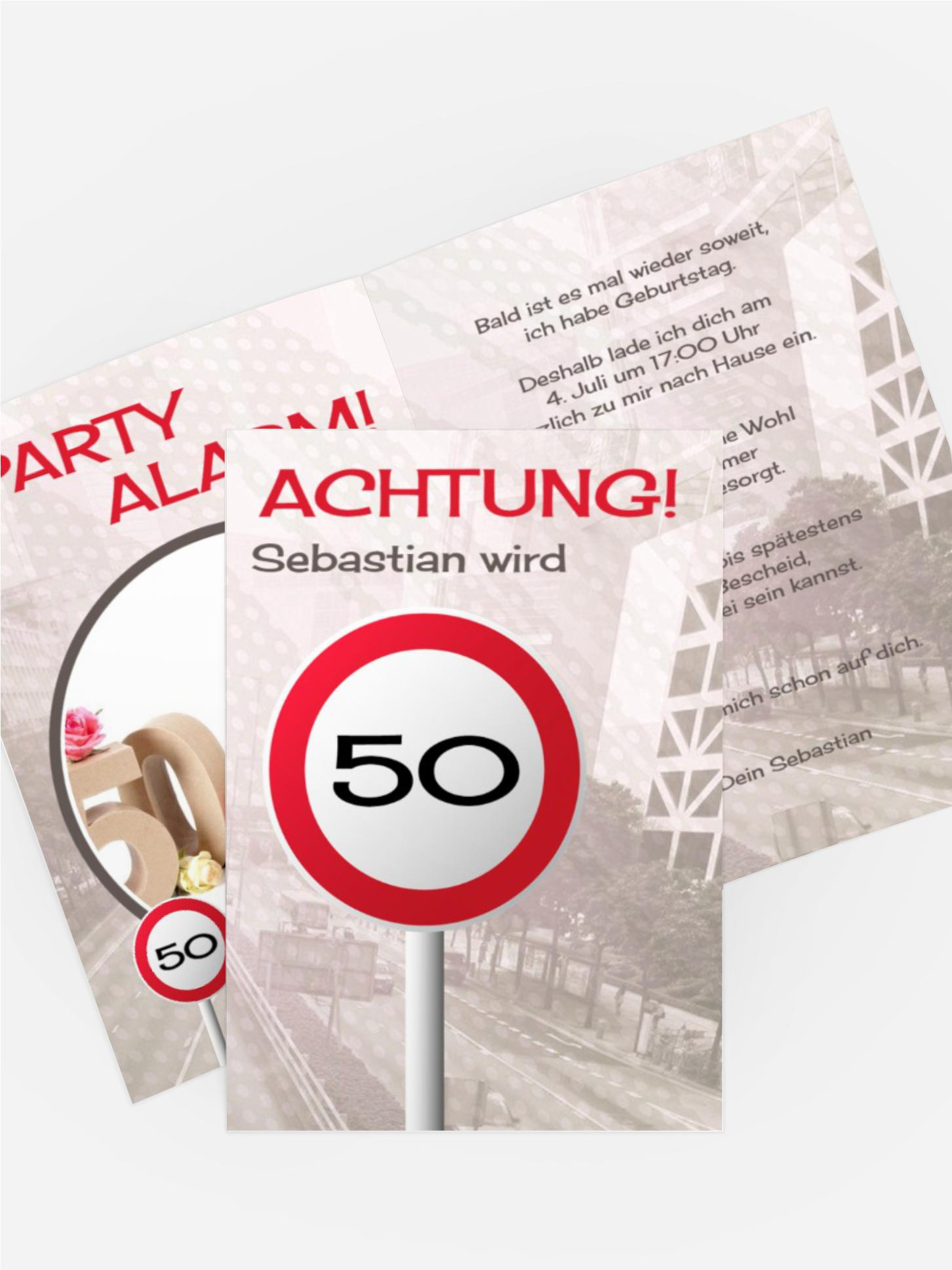 Geburtstagseinladungskarte Begrenzungsschild 50 Foto