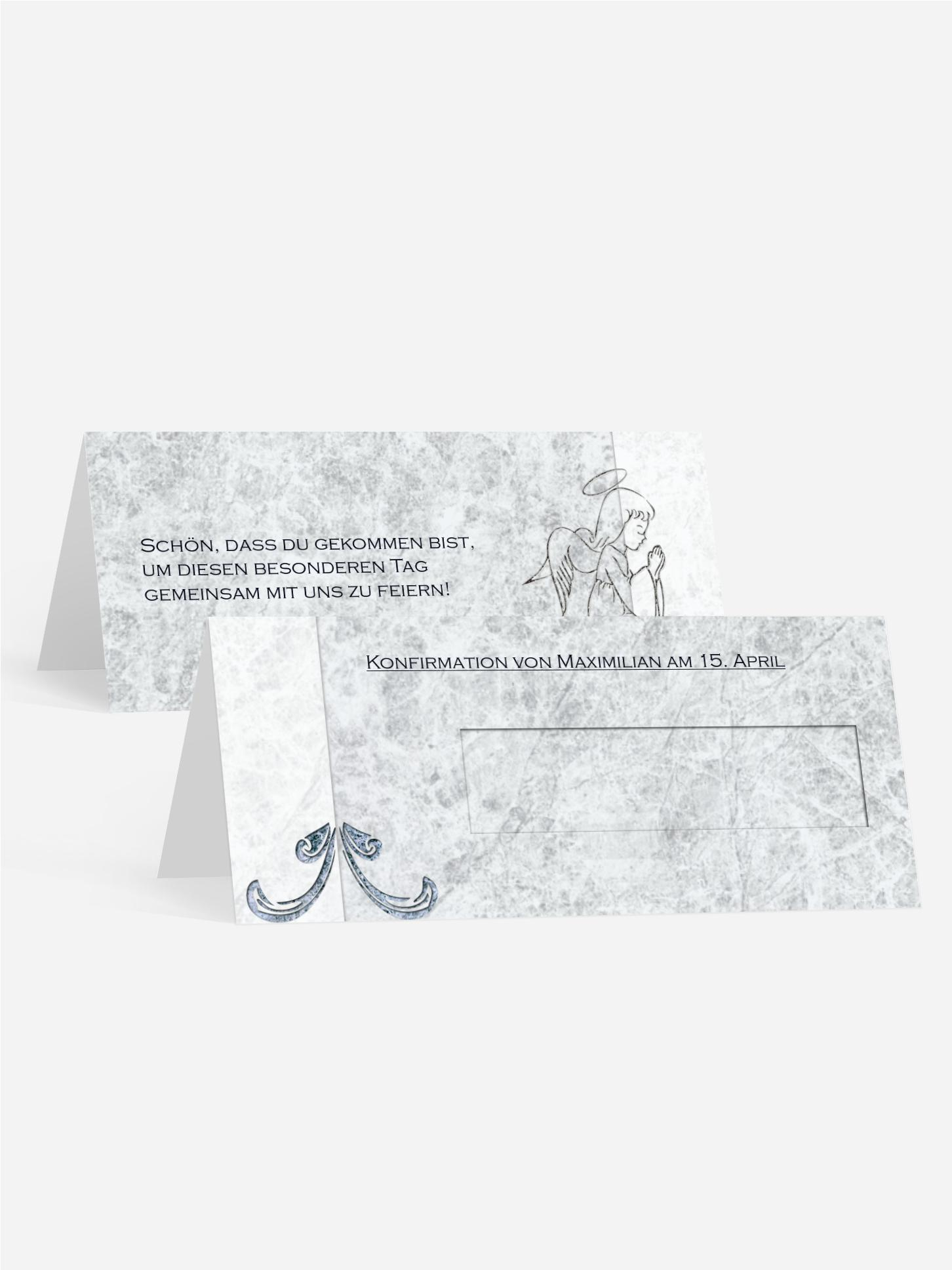 Tischkarte Konfirmation Relief-Engelchen Tischkarte Konfirmation Relief-Engelchen