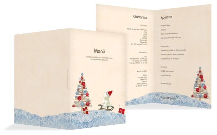 Weihnachtsmenükarte Schlittenfahrt