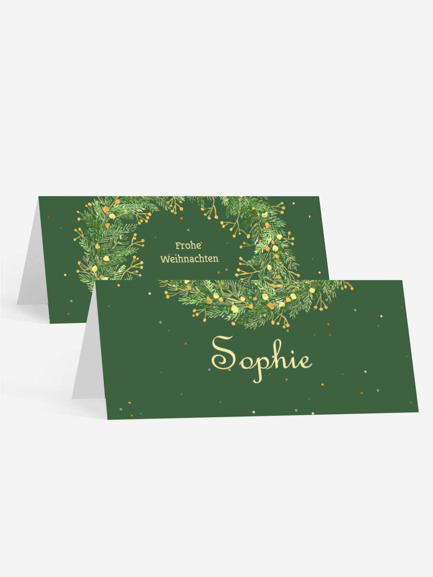 Weihnachtstischkarte Goldener Deko-Kranz