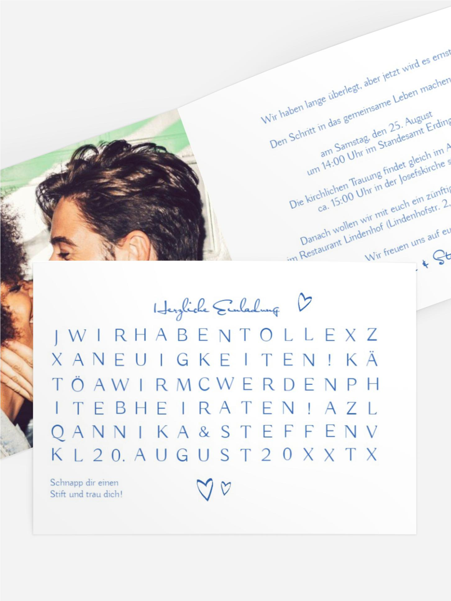 Hochzeitseinladung Buchstabenrätsel