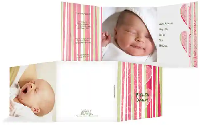 Baby Dankeskarte hearts and stripes