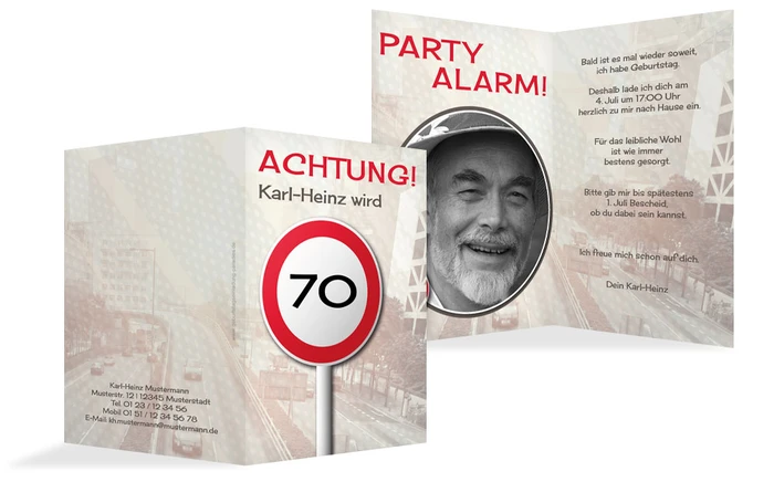 Geburtstagseinladungskarte Begrenzungsschild 70 Foto