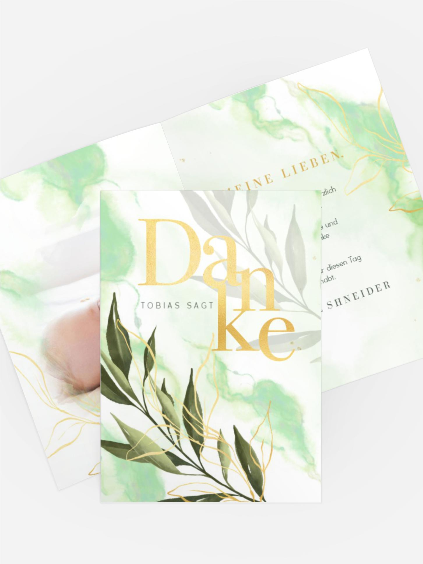 Dankeskarte Taufe Gold und Natur