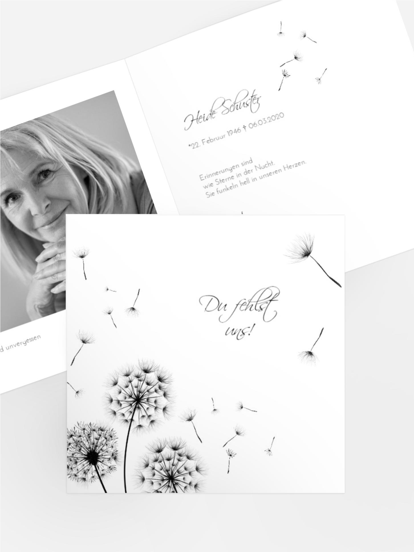 Sterbebildkarte Licht & Leben Pusteblume