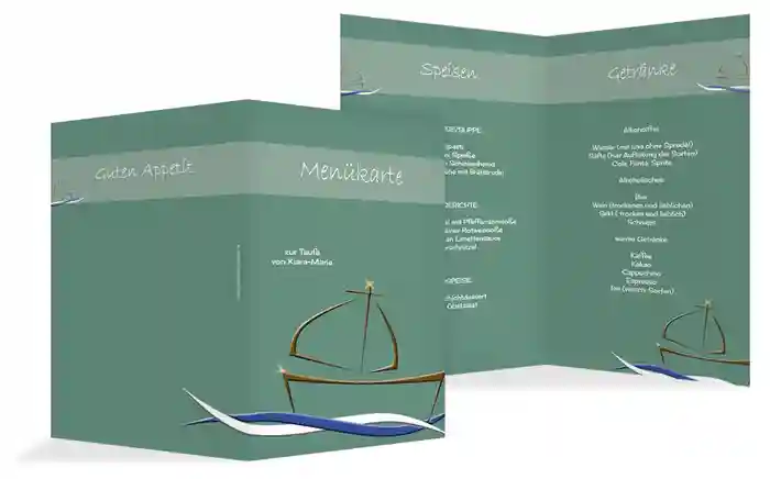 Menükarte Schiffchen auf Wellen