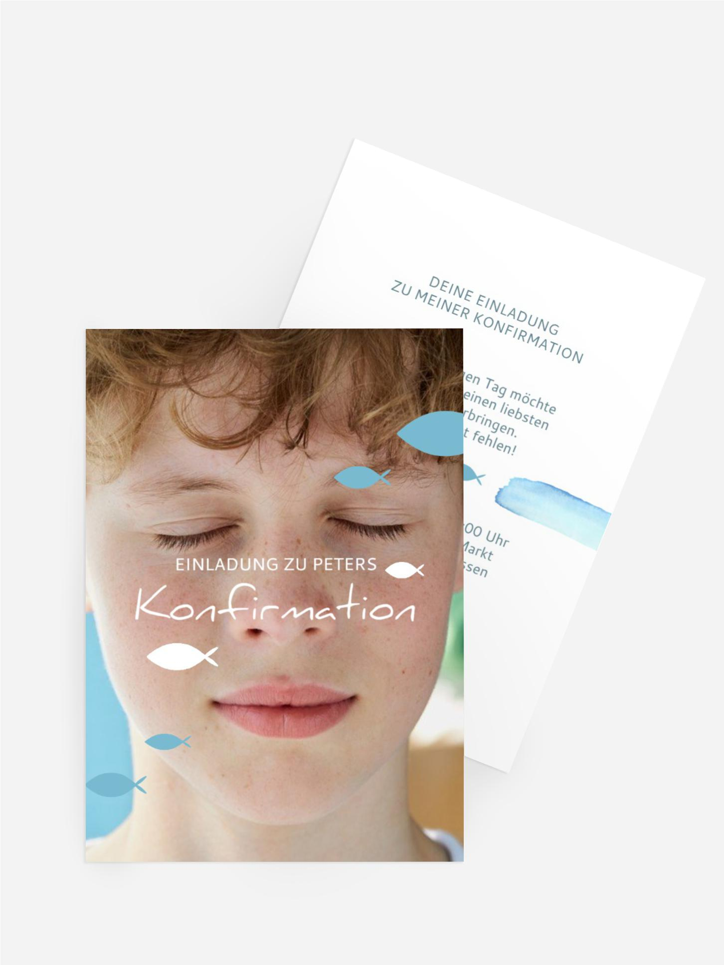 Einladungskarte Kommunion  Blaufisch
