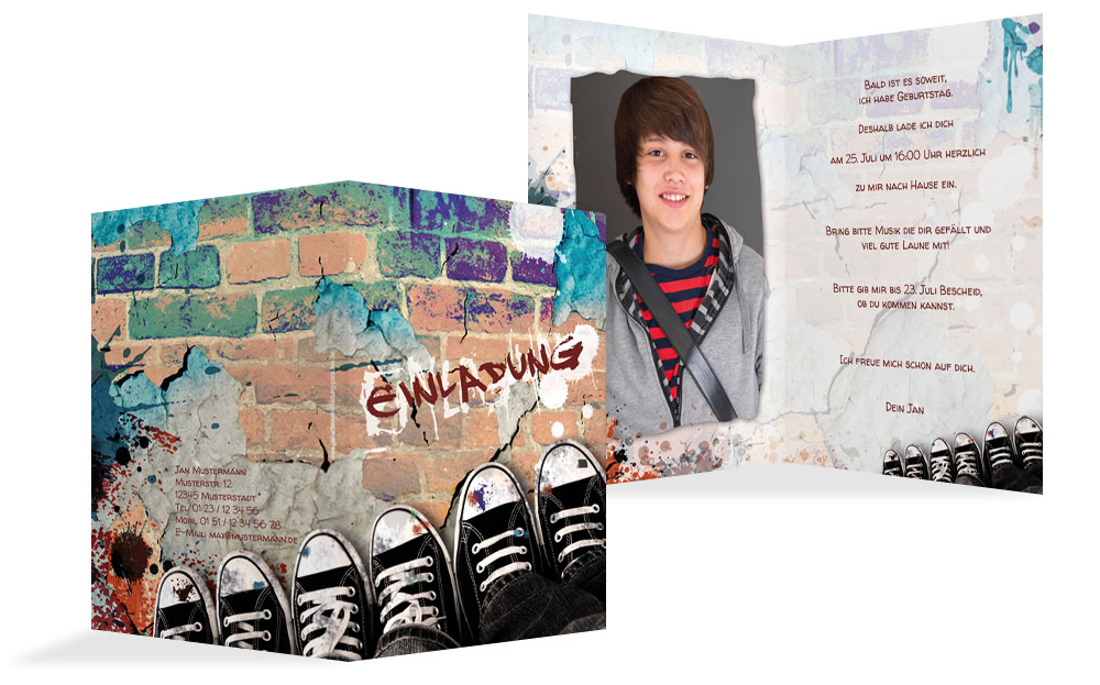 Einladung zum Geburtstag Graffiti Schuhe Foto Einladung zum Geburtstag Graffiti Schuhe Foto