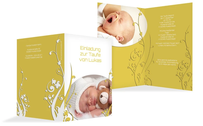 Einladungskarte Taufe Florale Schnörkel