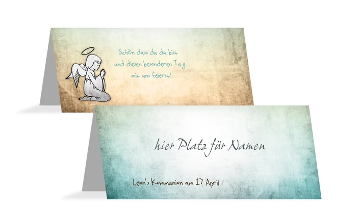 Tischkarte Kommunion grunge Engel Tischkarte Kommunion grunge Engel