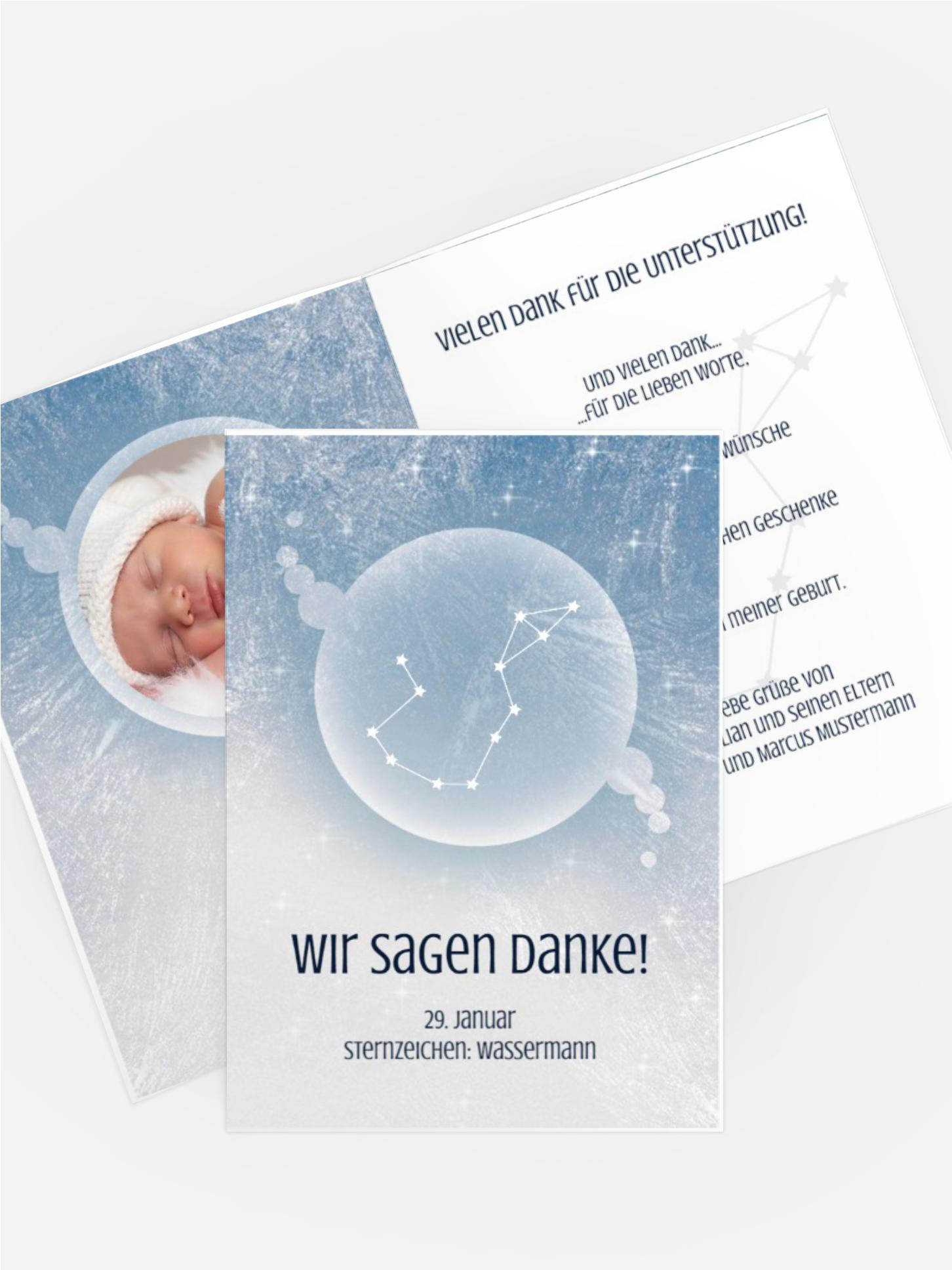 Dankeskarte zur Geburt Sternzeichen Wassermann Dankeskarte zur Geburt Sternzeichen Wassermann