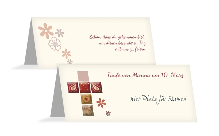 Tischkarte Florales Kreuz