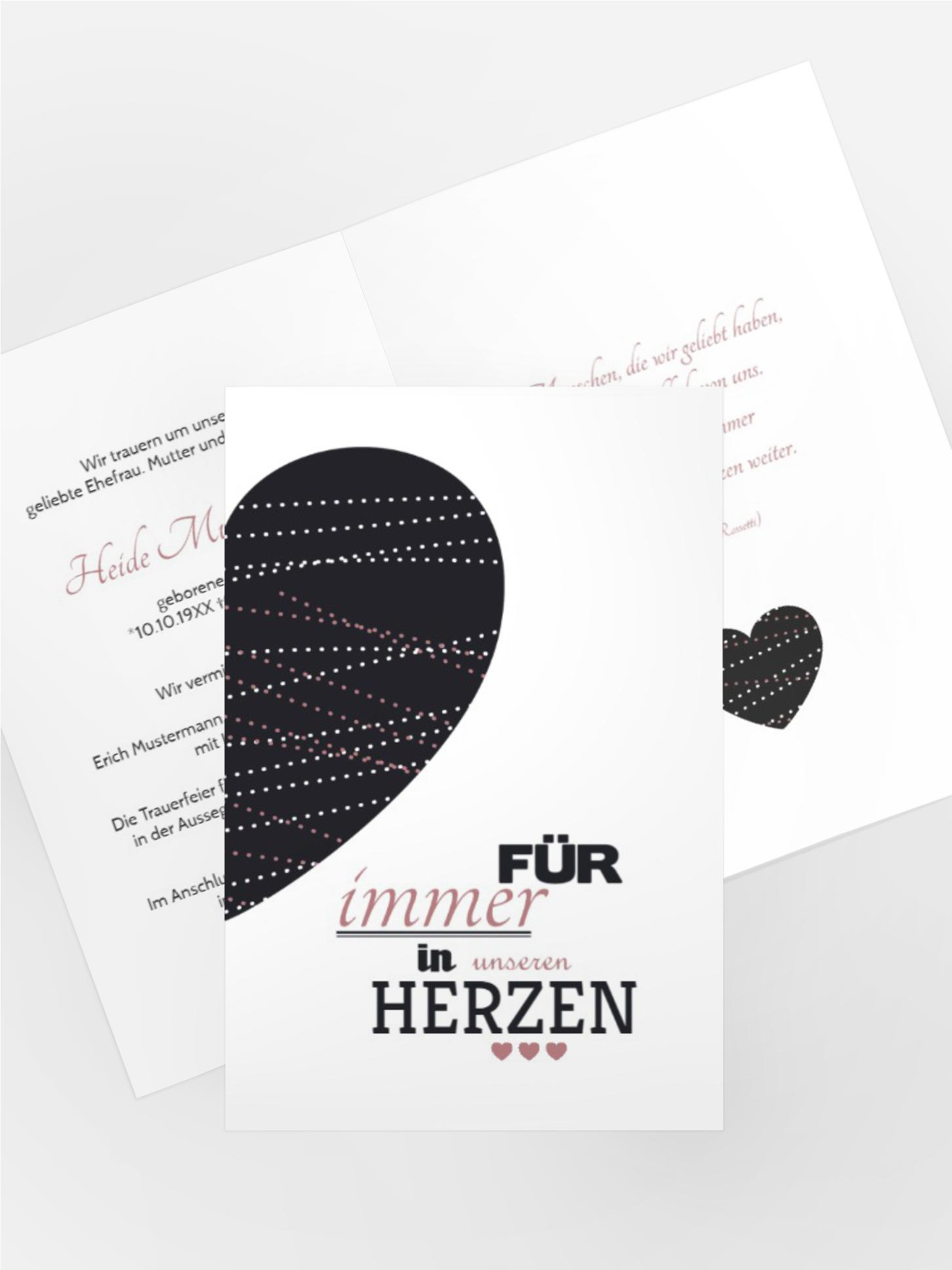 Trauerkarte Herz hoch