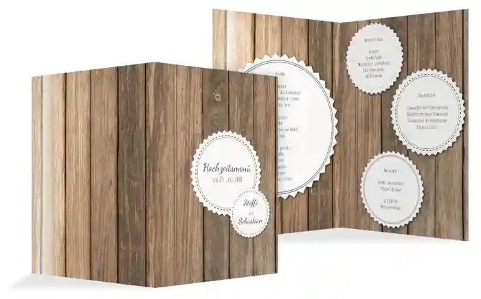 Menükarte zur Hochzeit Vintage Holz