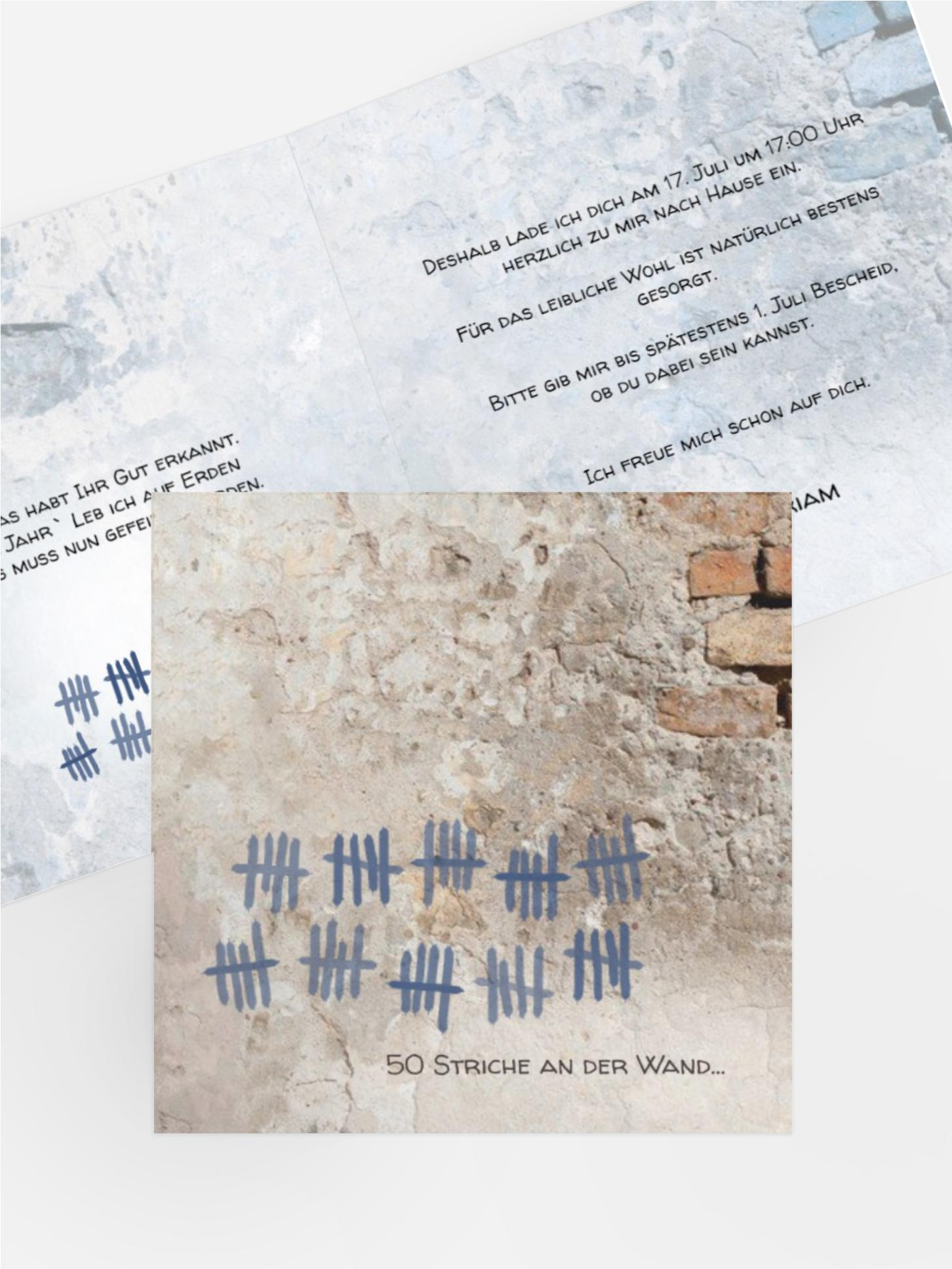 Einladung Striche an der Wand 50