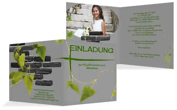 Einladungskarte Konfirmation Efeu Einladungskarte Konfirmation Efeu