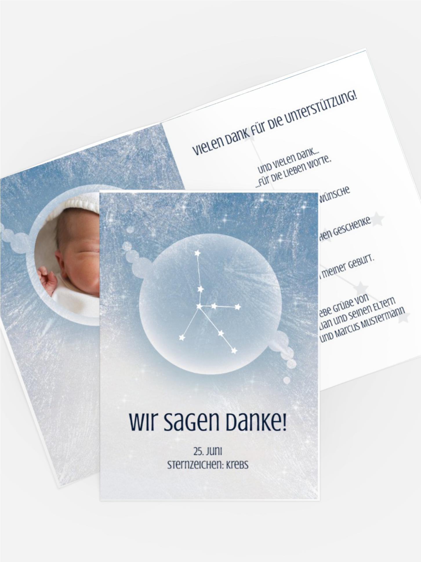 Dankeskarte zur Geburt Sternzeichen Krebs