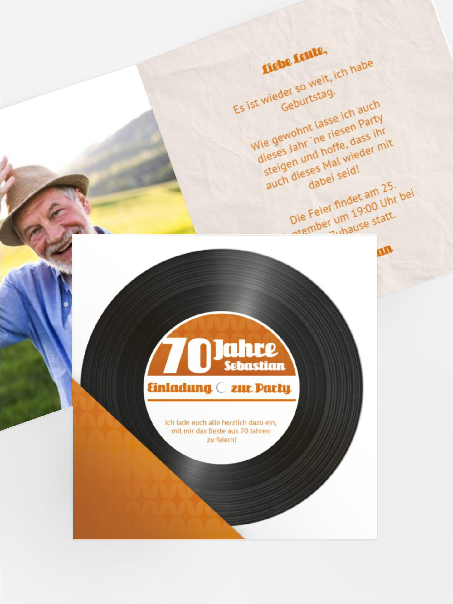 Geburtstagseinladung Schallplatte 70