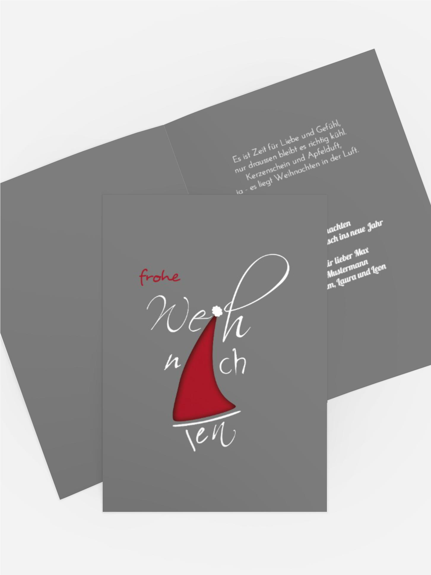 Weihnachts Grußkarte privat Buchstabenmütze