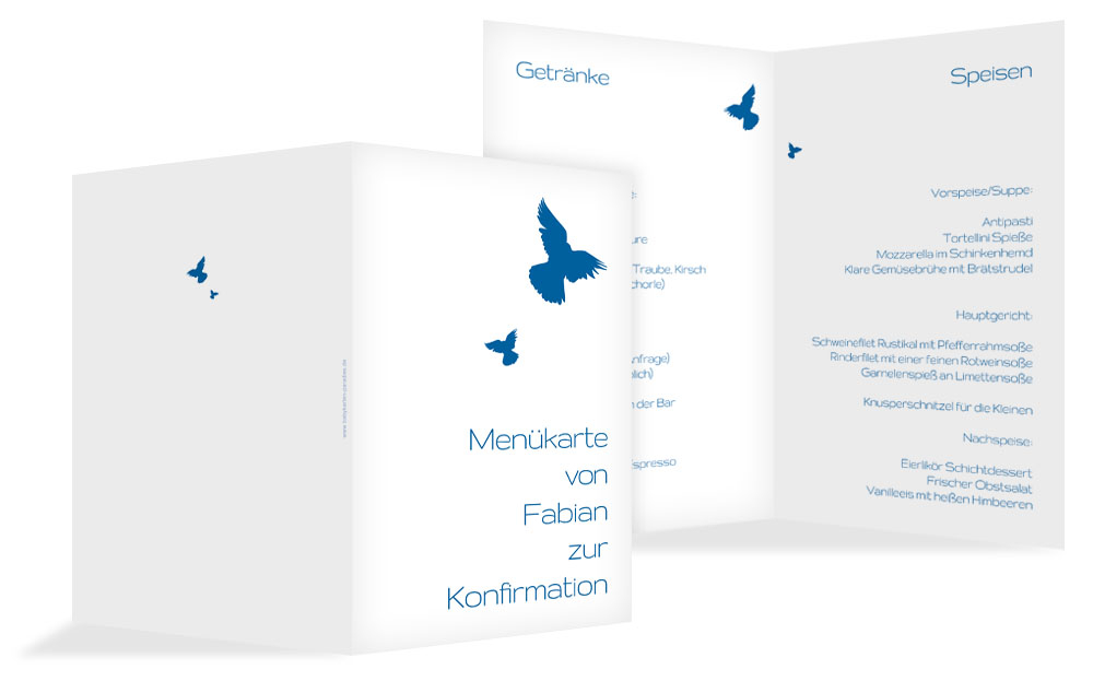 Konfirmation Menükarte Taube Konfirmation Menükarte Taube