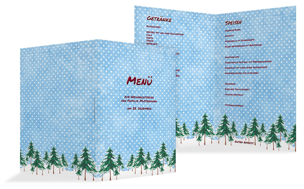 Weihnachtsmenükarte Schneewald