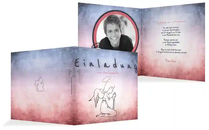 Einladungskarte Konfirmation grunge Engel Einladungskarte Konfirmation grunge Engel