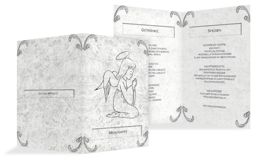 Menükarte zur Taufe Relief-Engelchen