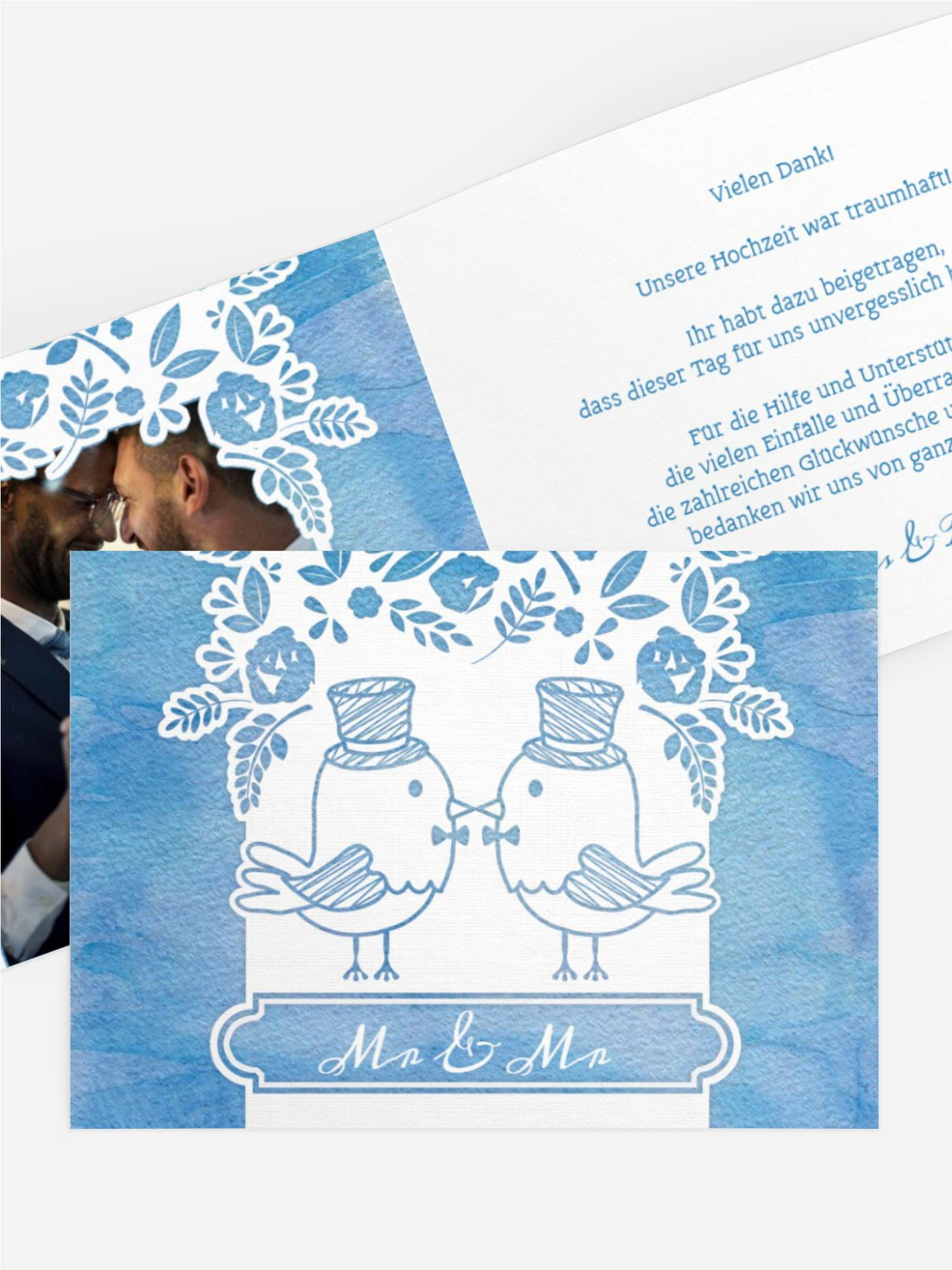 Hochzeit Danksagung Vogelpaar Zylinder