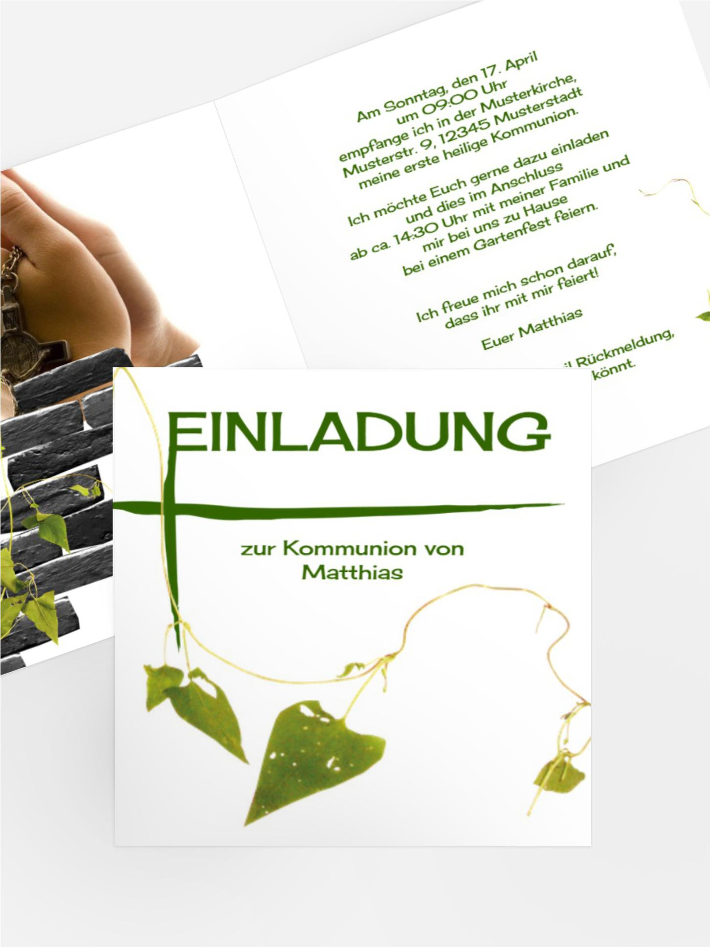 Einladungskarte Kommunion Efeu Einladungskarte Kommunion Efeu