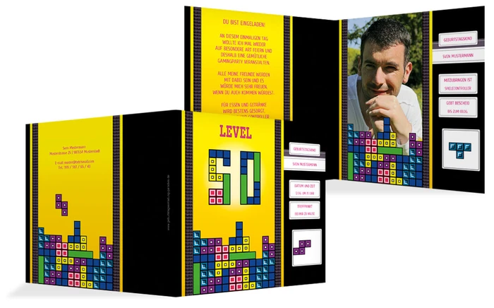 Einladung zum Geburtstag 8bit Game 50 Foto