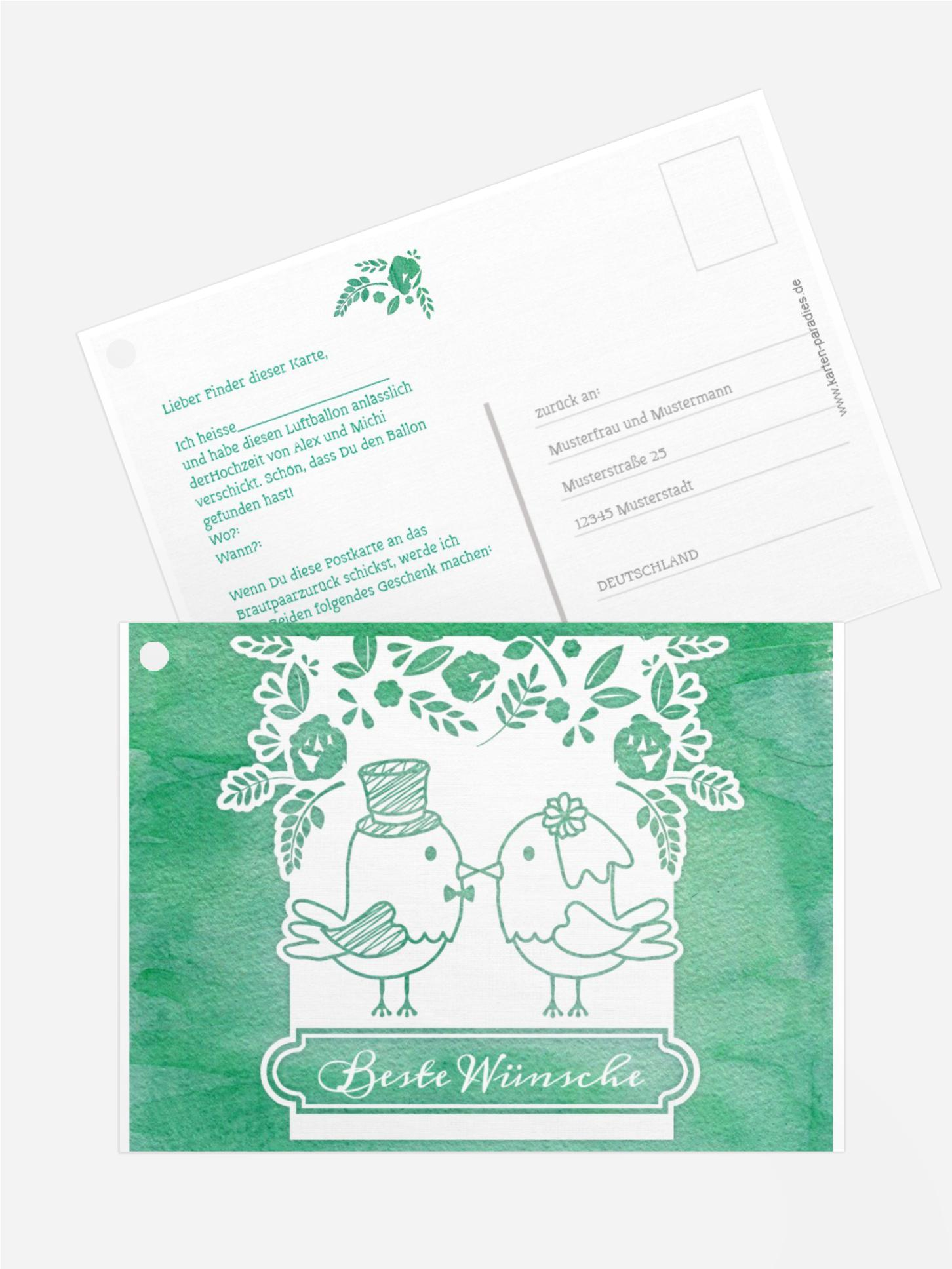 Ballonkarte zur Hochzeit Vogelpaar