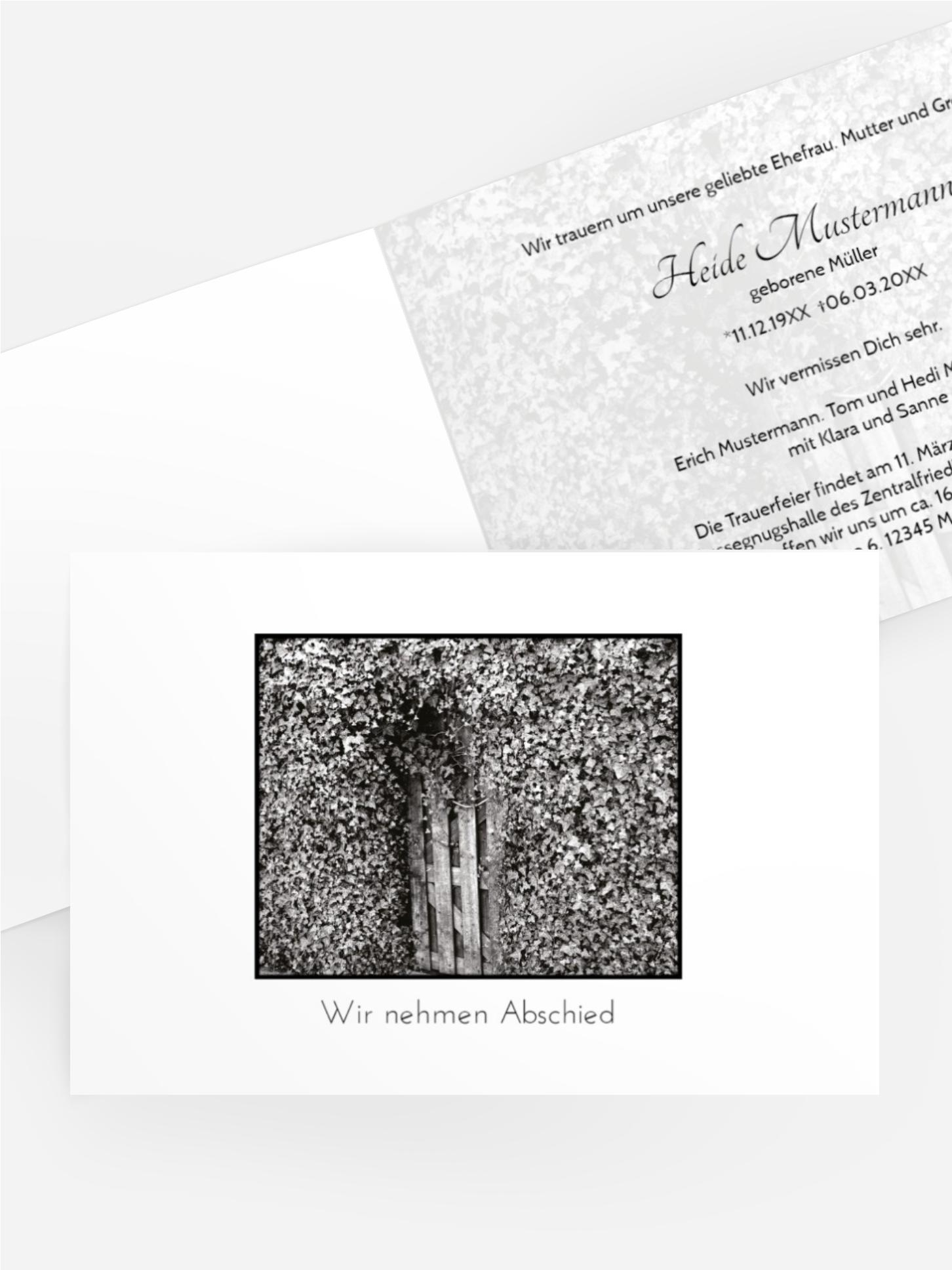 Trauerkarte Efeu quer