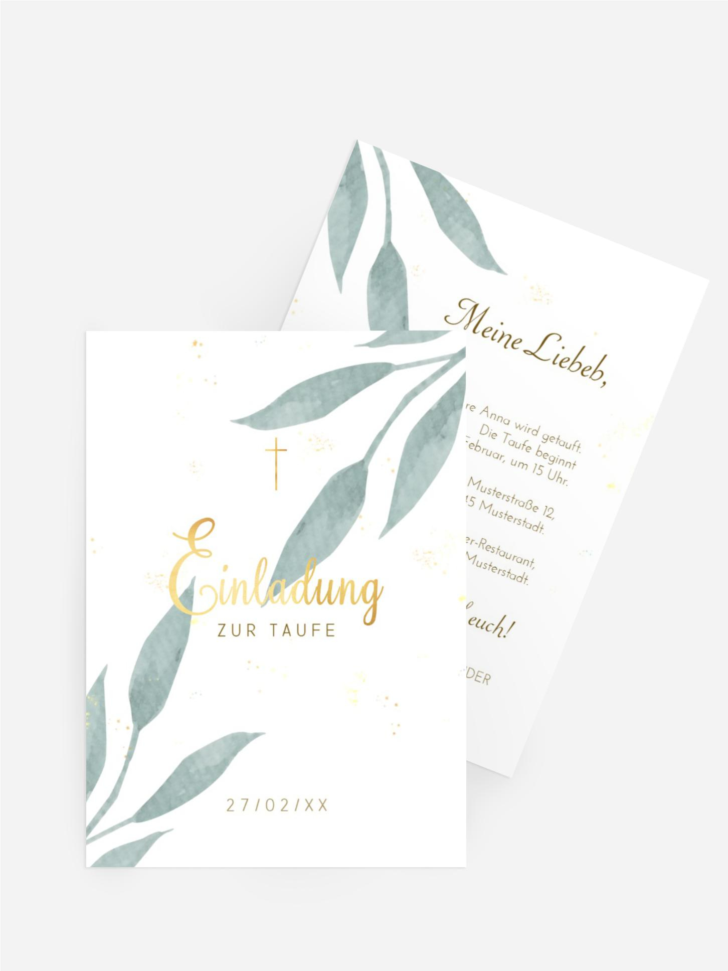 Einladungskarte Taufe Hauch von Blättern