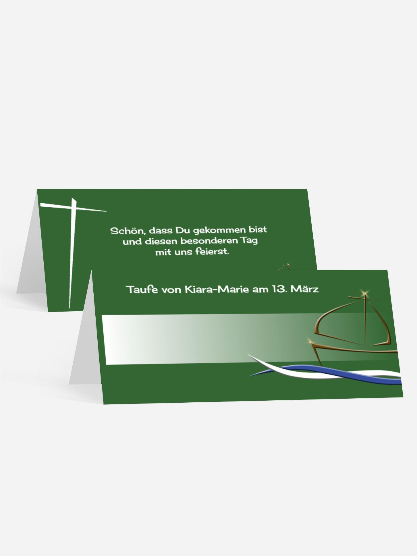 Tischkarte Taufe Schiffchen auf Wellen