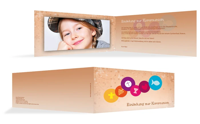 Einladung zur Kommunion bunte Elemente