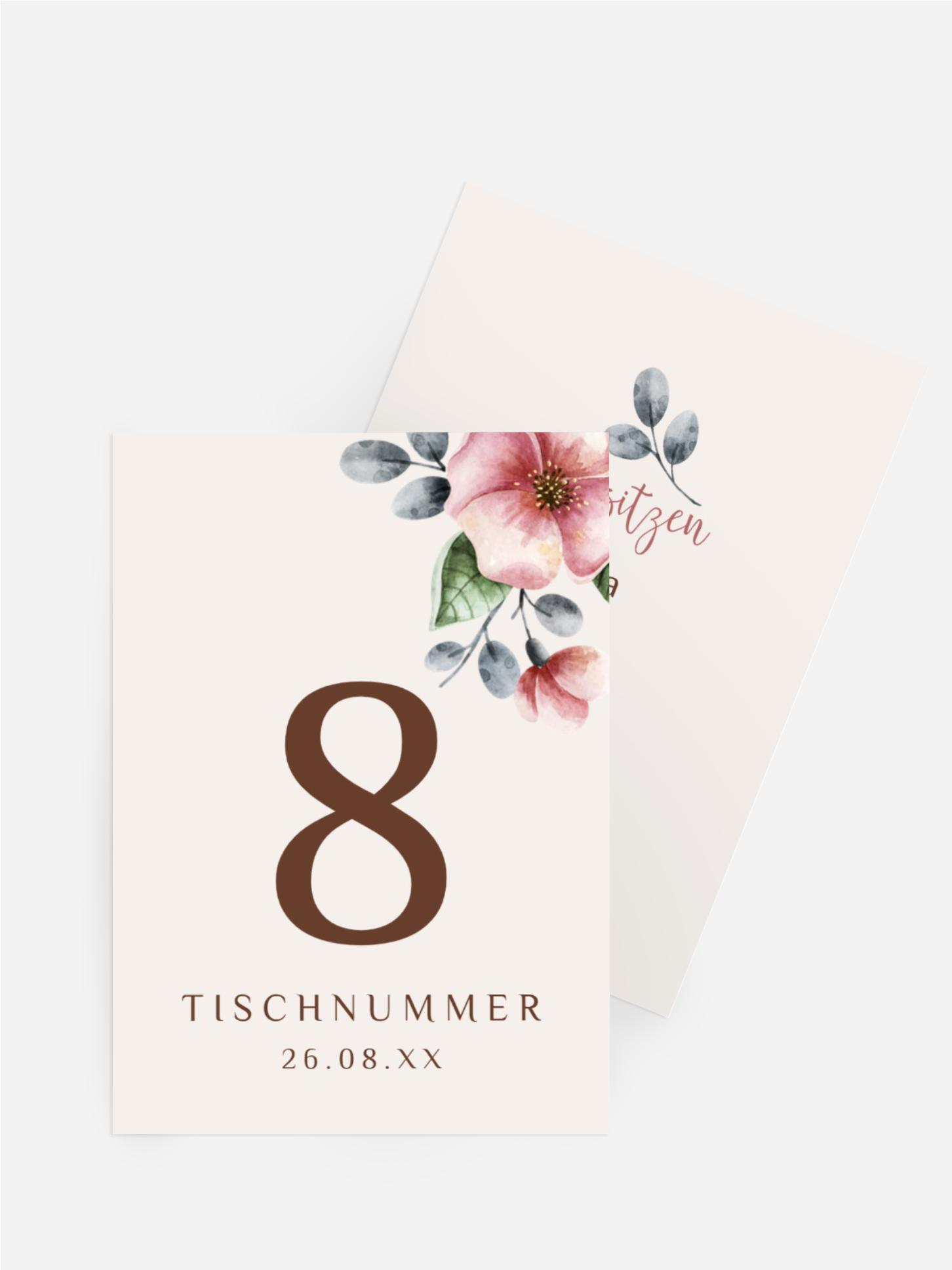 Tischnummer Hochzeit Bunt Geblümt
