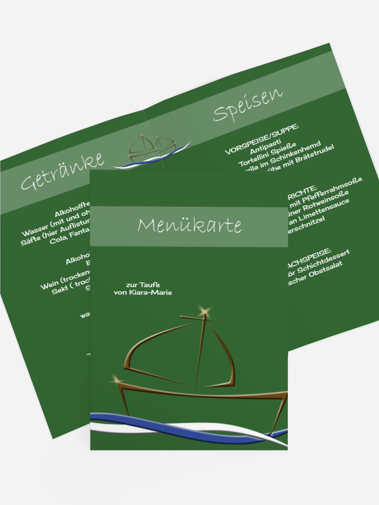 Menükarte Schiffchen auf Wellen
